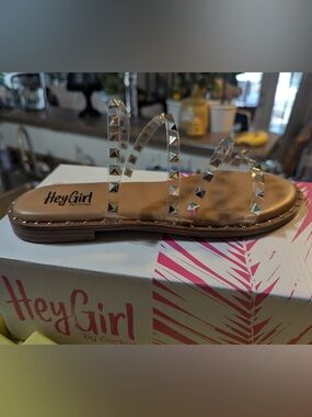 Corkys HeyGirl Clear Studded Slide Sandals with Tan Footbed